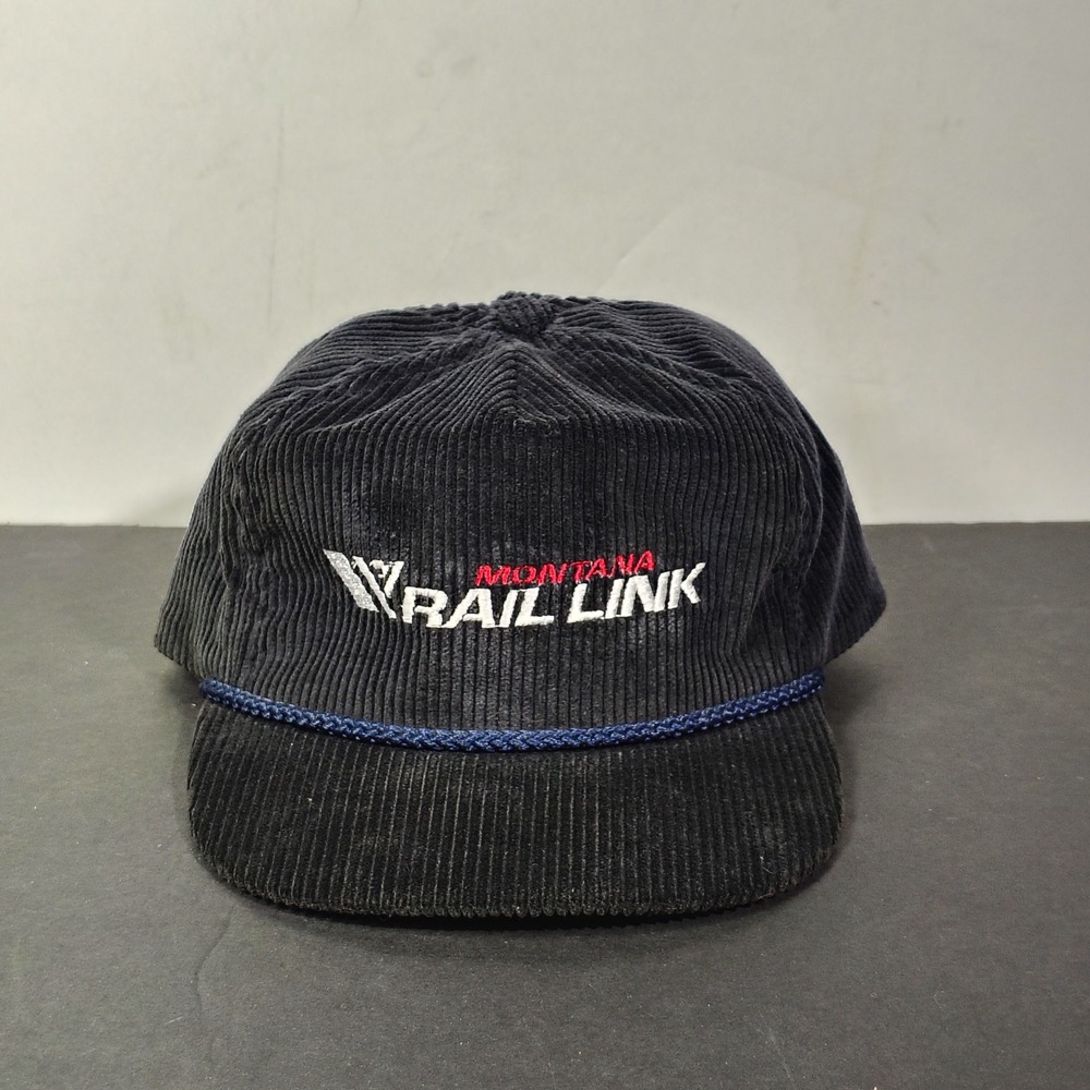 Vintage Montana Rail Link Hat Cap Navy One Size Corduroy Leather Strapback Rope